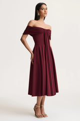 Dearest | Burgundy Bardot-Neck Midi Dress