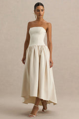 Candice | Cream Bandeau Volume Midi Dress With Back Bow Detail