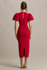 Dakota | Red Puff-Sleeve Midi Dress
