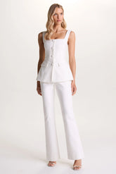 Aceline | White Square-Neck Tailored Jumpsuit