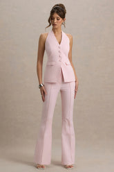 Carina | Pink Flared-Leg Tailored Trousers
