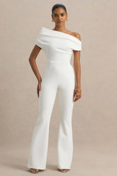 Alexandra | White Asymmetric Draped Jumpsuit