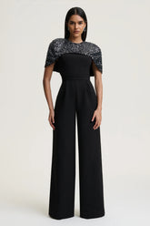 Eloriana | Black Hand-Embellished High-Neck Jumpsuit
