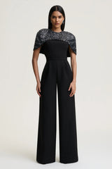 Eloriana | Black Hand-Embellished High-Neck Jumpsuit