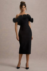 Alizzi | Black Bardot Midi Dress With Ruffle Trim