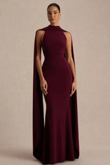 Cordy | Burgundy High-Neck Maxi Dress With Scarf-Detail