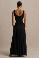Amelia | Black Scoop-Neck Maxi Dress With Pleated Skirt