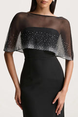 Everly | Black Hand-Embellished Cape-Sleeve Maxi Dress