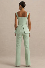 Aceline | Light Green Square-Neck Tailored Jumpsuit