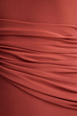 Elliora | Rust Asymmetric-Neck Midi Dress