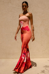 Ceremony | Pink Ombre Floral Print Bandeau Fishtail Maxi Dress