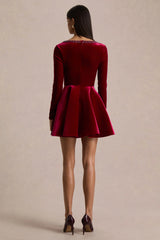 Beloved | Red Velvet Hand-Embellished Square-Neck Mini Dress