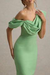 Angelina | Green Draped Shoulder Maxi Dress