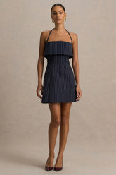 Ember | Navy Pinstripe Square-Neck Mini Dress
