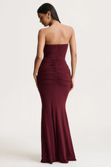 Elodia | Burgundy Bandeau Maxi Dress With Gathered-Detailing