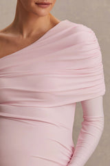 Amara | Blush Pink Asymmetric-Neck Maternity Maxi Dress With Sash Detail