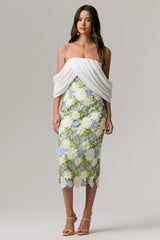 Entitled | Cream Floral Lace Bardot Midi Dress