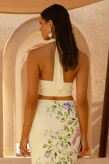 Calla | Lilac Floral Placement Print High-Neck Crop-Top