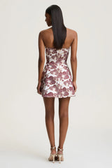 Federica | Burgundy And Gold Jacquard Bandeau A-Line Mini Dress