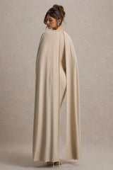 Belinda | Champagne Draped Maxi Dress With Cape Sleeves