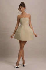 Clarabell | Cream Sequin Bandeau Structured Mini Dress