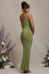 Avril | Olive Square Neck Maternity Maxi Dress with Split