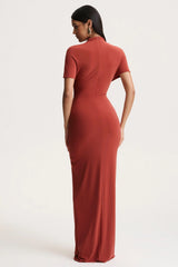 Arlena | Rust High-Neck Wrapped Maxi Dress