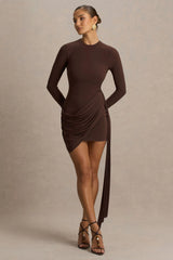 Calista | Brown Crew-Neck Mini Dress With Sash