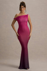 Exotic | Berry Ombre Twisted Asymmetric Maxi Dress