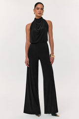 Asha | Black High-Neck Jumpsuit With Ruched Detail