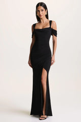 Amoura | Black Square-Neck Draped Wrap Maxi Dress