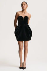 Bryanna | Black Velvet Sweetheart Mini Dress With Tulip Skirt