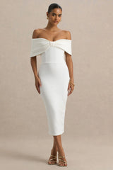 Bayshore | White Bow Bardot Midi Dress