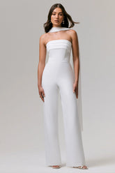 Enchanted | White High-Neck Jumpsuit With Scarf
