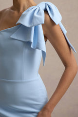 Ambretta | Powder Blue One-Shoulder Midi Dress With Bow