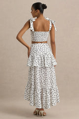 Emry | White Polka Dot High-Waist Maxi Skirt With Ruffle Detail