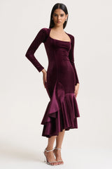 Emberlyn | Burgundy Velvet Scoop-Neck Fishtail Midi Dress