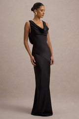Alesso | Black Satin Cowl-Neck Slip-Maxi Dress
