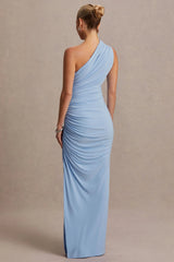 Darcie | Powder Blue Asymmetric-Neck Maternity Maxi Dress