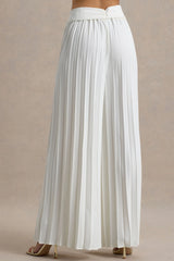 Eclipse | Cream Pleated Wide-Leg Trousers