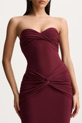 Elodia | Burgundy Bandeau Maxi Dress With Gathered-Detailing