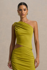 Bella | Green Asymmetric Top With Ruched Detail