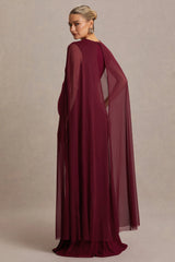 Currant | Berry High-Neck Maternity Maxi Dress With Cape