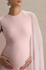 Currant | Pink Crew-Neck Maternity Maxi Dress With Cape