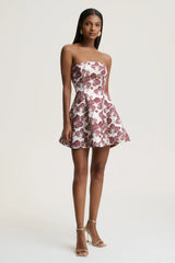 Federica | Burgundy And Gold Jacquard Bandeau A-Line Mini Dress