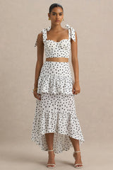 Emry | White Polka Dot High-Waist Maxi Skirt With Ruffle Detail