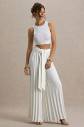Eclipse | Cream Pleated Wide-Leg Trousers