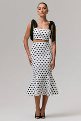 Amadea | Black & White Polka Dot Fishtail Midi Skirt