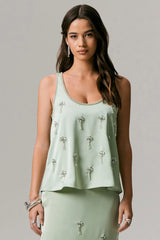 Arianna | Mint Satin Scoop-Neck Embellished Top
