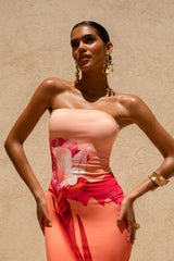 Ceremony | Pink Ombre Floral Print Bandeau Fishtail Maxi Dress